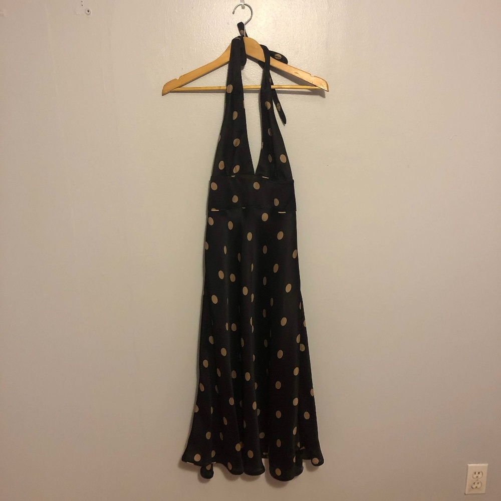 J Crew Black Silk Halter Bias Cut Polka Dot Dress